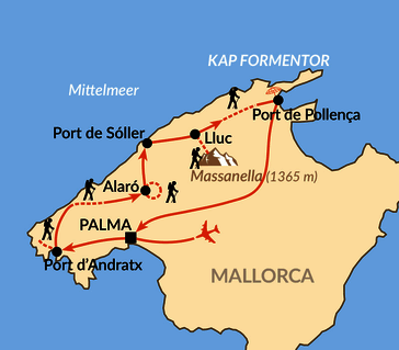 Karte: Mallorca Wanderurlaub - Wandern, Kultur und Entspannung