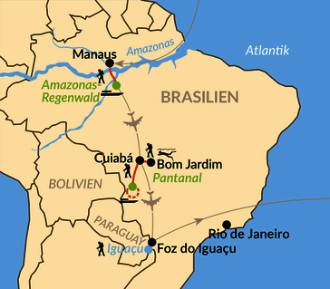 Karte: Naturparadies Amazonas, Pantanal und Iguacu