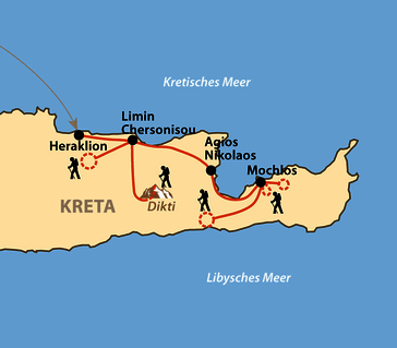 Karte: Kreta Ost - Wandern auf den Spuren von Zeus