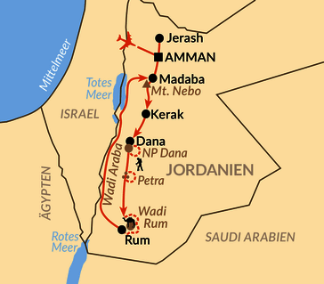Karte: Kultur und Natur Jordaniens entdecken