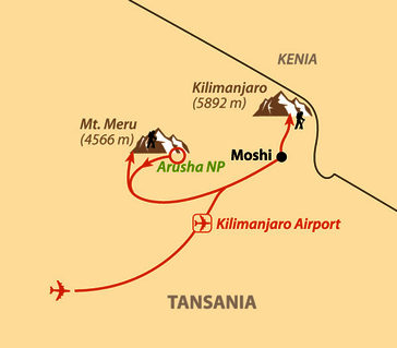 Karte: Mt. Meru, Safari und Kilimanjaro (Gruppenreise)