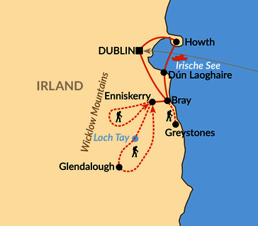 Karte: Irland - Wandertour in den Wicklow Mountains 